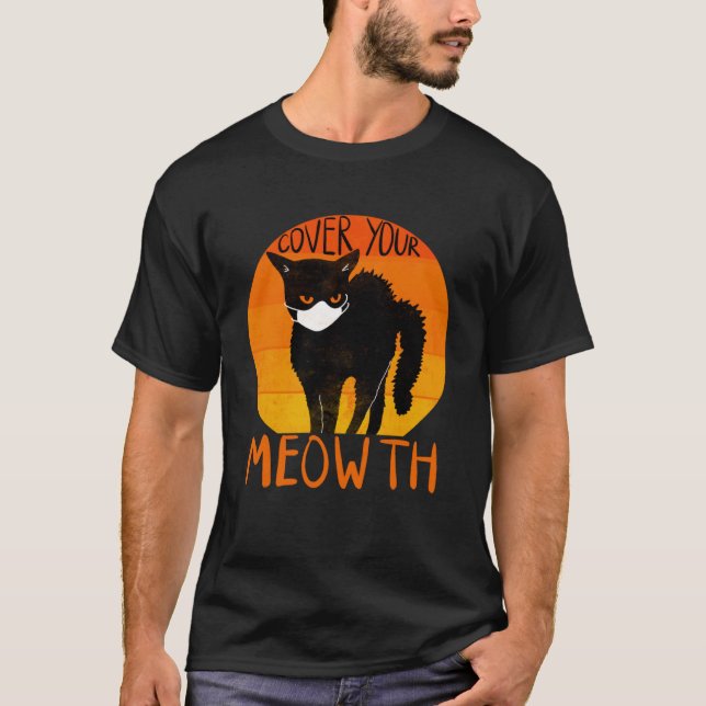 Camiseta Cobrir sua máscara de rosto preto de gato do Dia d (Frente)
