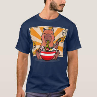 Camiseta Cócega Capybara Comendo Ramen Engraçado Anime Mang