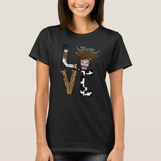 Camiseta Cochicho Engraçado Leopardo Adoro Vaca Highland We (Frente)