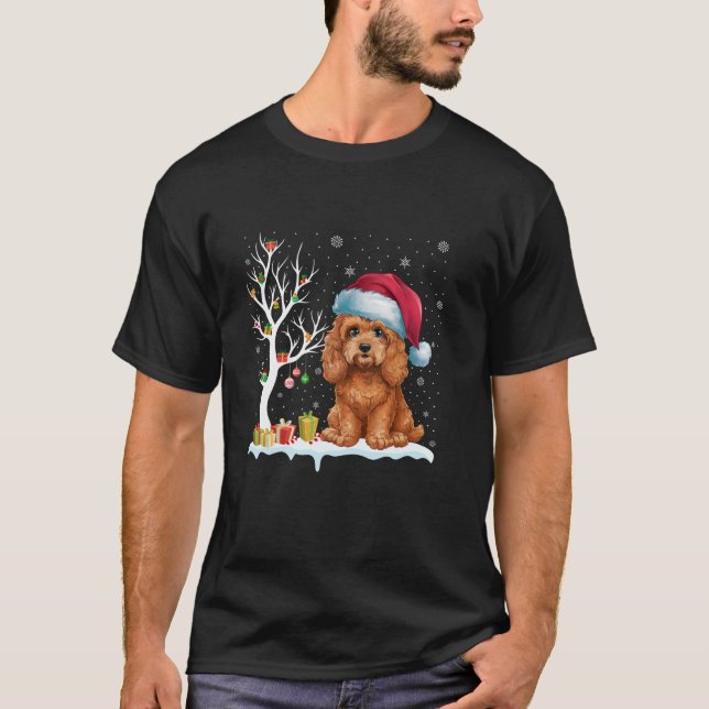 Camiseta Cockapoo Cachorro Santa Hat Árvore Festiva Cristma (Frente)
