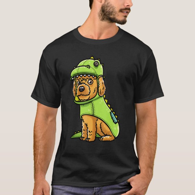 Camiseta Cockapoo Cachorro Spoodon Em Figurino De Dinossaur (Frente)