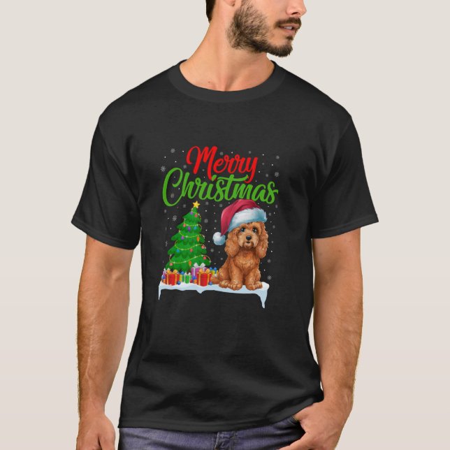 Camiseta Cockapoo Cão Árvore de Natal Luz Xmas Cockapoo D (Frente)
