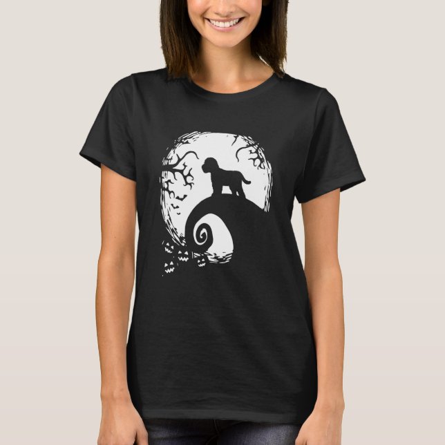 Camiseta Cockapoo Halloween sob a Luz da Lua Cão Assustador (Frente)