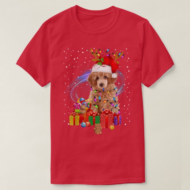 Camiseta Cockapoo Reindeo Natal Luzes Engraçadas Cachorro X (Frente do Design)