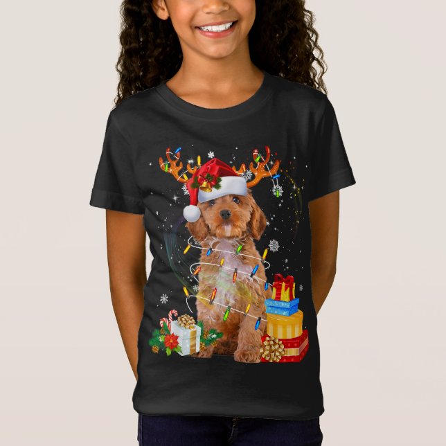 Camiseta Cockapoo Reindeo Natal Luzes Engraçadas Cachorro X (Frente)