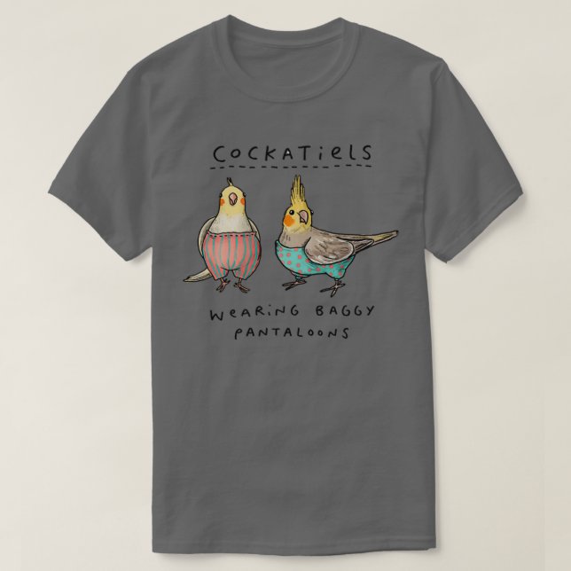 Camiseta Cockatiels Vestindo Pantalões Baggy (Frente do Design)