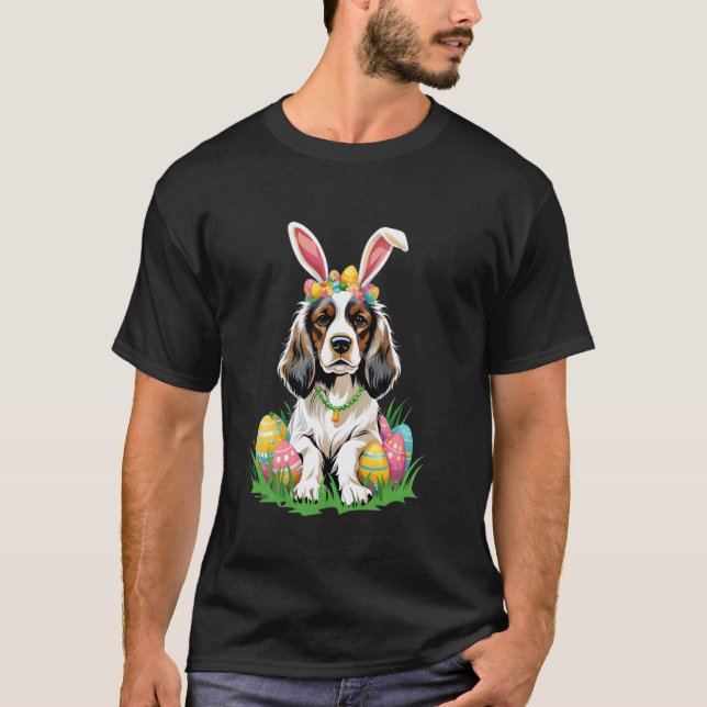 Camiseta Cocker Spaniel Cachorro com Orelhas de Coelho Ovos (Frente)
