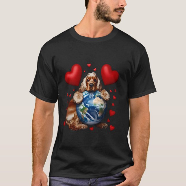 Camiseta Cocker Spaniel Cachorro Dia da Terra Abraço Amor D (Frente)