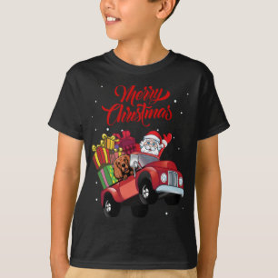 Camiseta Cocker Spaniel Com Papai Noel Em Cão Vermelho