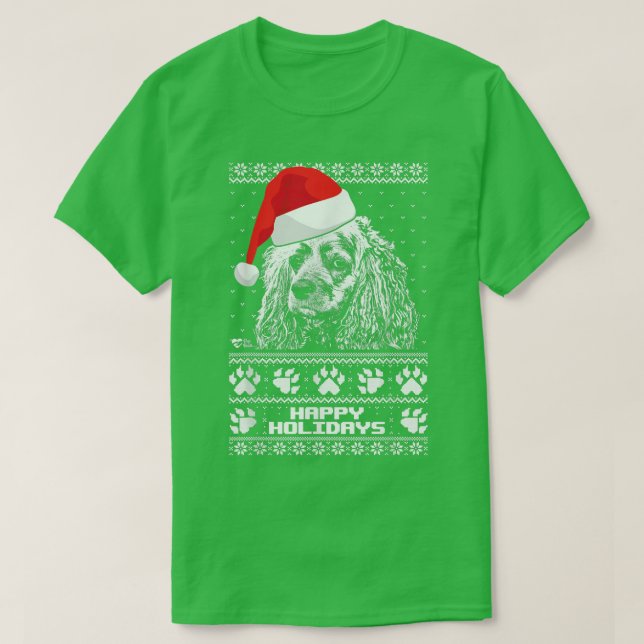 Camiseta Cocker Spaniel Cute Happy Holidays Christmas  (Frente do Design)
