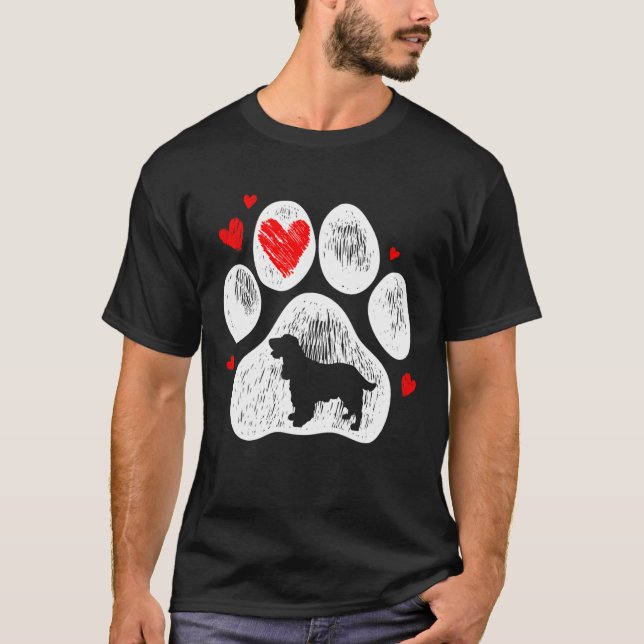 Camiseta Cocker Spaniel Dog Paws Cães Coração Vermelho (Frente)