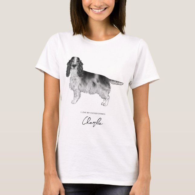 Camiseta Cocker Spaniel em Preto e Branco com Texto Persona (Frente)