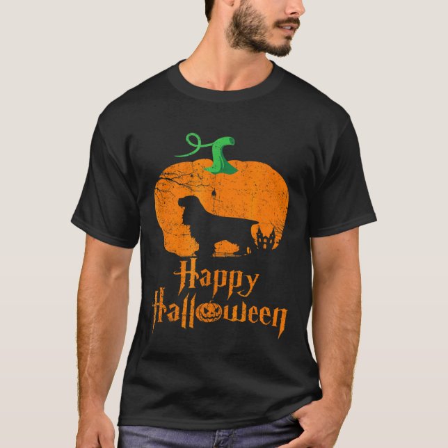 Camiseta Cocker Spaniel Em Pumpkin Feliz Dia Das Bruxas (Frente)