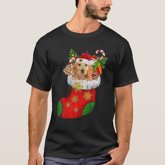 Camiseta Cocker Spaniel Em Sock Christmas Santa Hat Xmas Do (Frente)