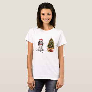 Camiseta Cocker Spaniel Engraçado Cachorro de Natal com Árv
