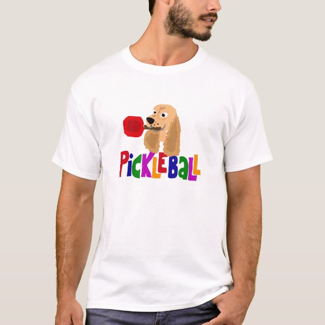 Camiseta Cocker spaniel engraçado com pá de Pickleball (Frente)