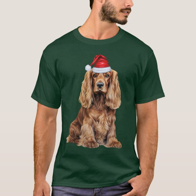 Camiseta Cocker Spaniel Funny Christmas Santa Dog (Frente)