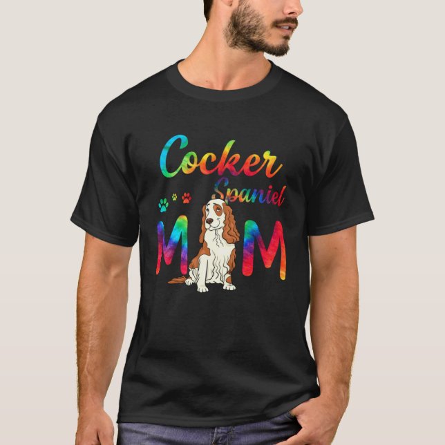 Camiseta Cocker Spaniel Mãe Tie Dye Mãe do Cão Dia das Mães (Frente)