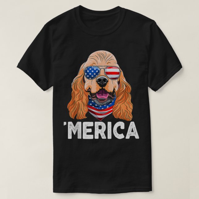 Camiseta Cocker Spaniel Sunglasses American USA Flag 4th Of (Frente do Design)