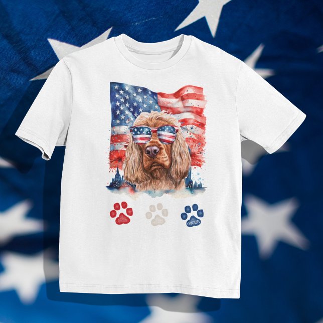 Camiseta Cocker Spaniel Vermelho Branco e Azul 4 de Julho (Criador carregado)