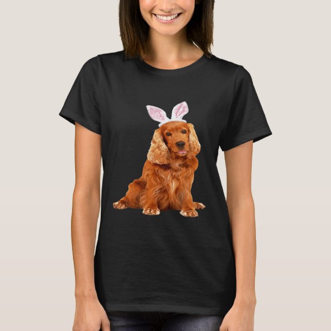 Camiseta Cocker Spaniel Vestindo Cão de Orelha da Páscoa (Frente)