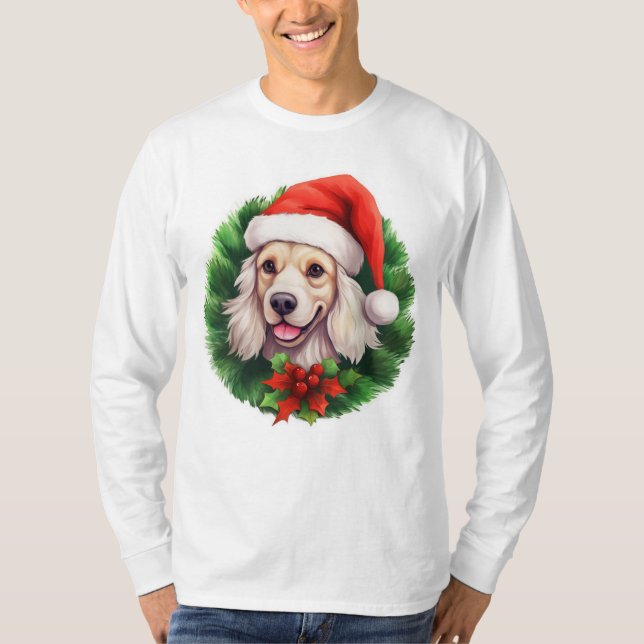 Camiseta Cocker Spaniel Wreath Natal (Frente)