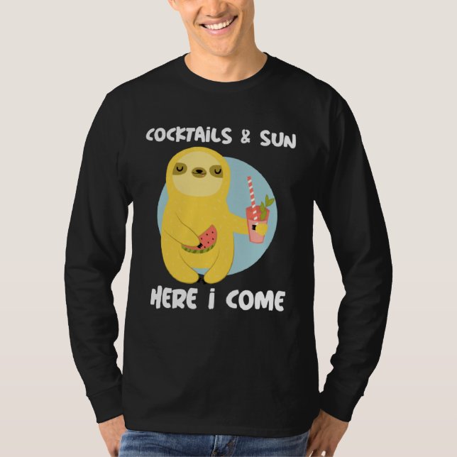 Camiseta Cocktails and Sun Here I Come Sloth Summer Vacatio (Frente)