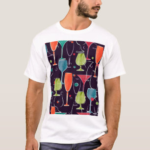 Camiseta Cocktails de aquarela, padrão de safra colorido.