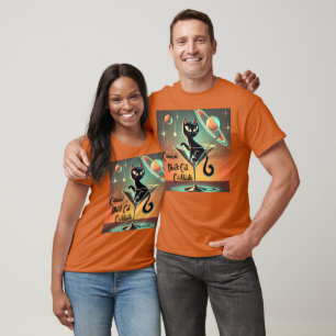 Camiseta Cocktails de Gato Negro Cósmico e Futuro Atômico