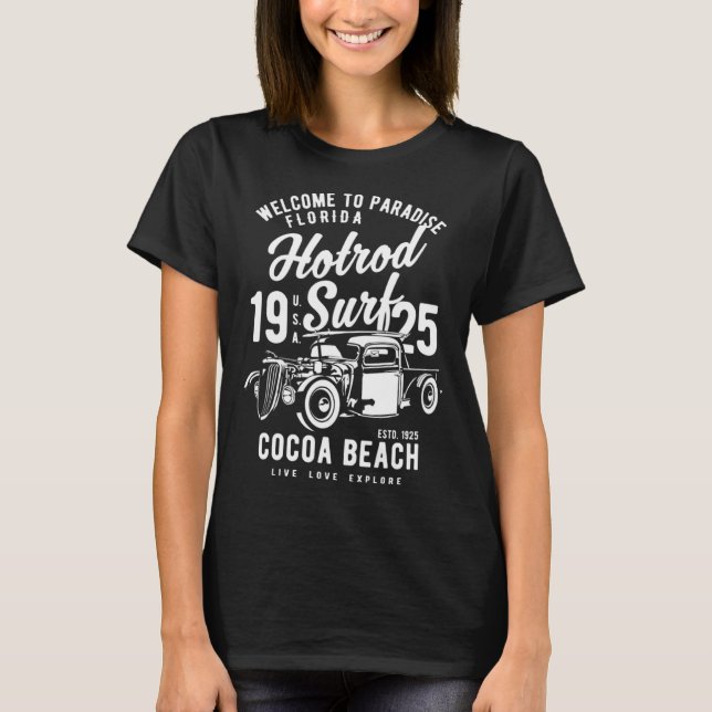 Camiseta Cocoa Beach Florida Retro Hotrod Surf  1 (Frente)