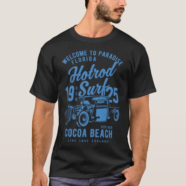 Camiseta Cocoa Beach Florida Retro Hotrod Surf  1 (Frente)