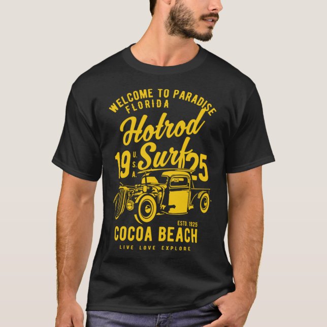 Camiseta Cocoa Beach Florida Retro Hotrod Surf  9 (Frente)