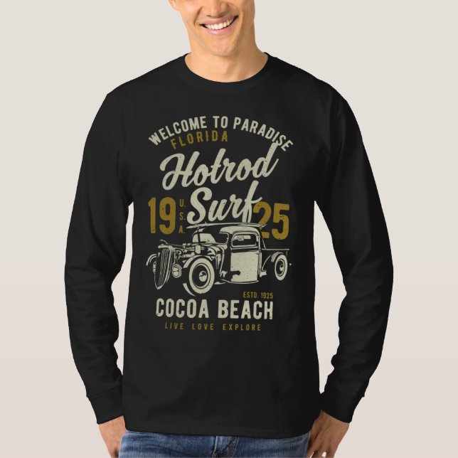 Camiseta Cocoa Beach Florida Retro Hotrod Surf Distressed   (Frente)