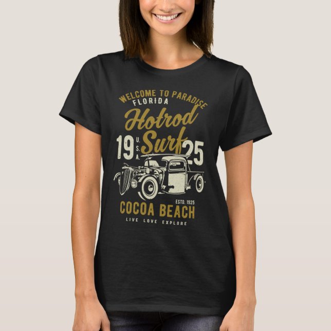 Camiseta Cocoa Beach Florida Retro Hotrod Surf Distressed   (Frente)
