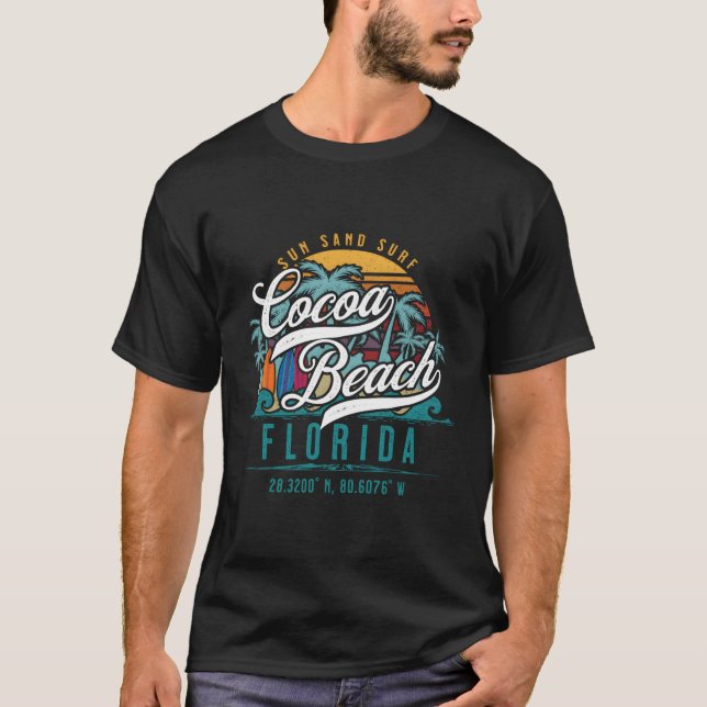 Camiseta Cocoa Beach Florida Retro Sun Sand Surf Surfing Pa (Frente)