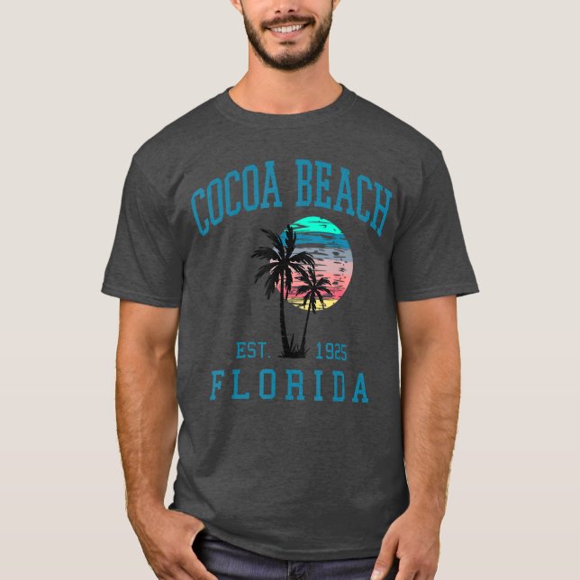 Camiseta Cocoa Beach Florida Retro Sunset Palm Trees (Frente)