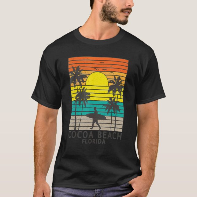 Camiseta Cocoa Beach Florida Surfer Surfing Surf Palm Tree  (Frente)