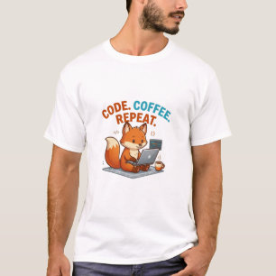 Camiseta Code Coffee Repeat Programador Raposa F