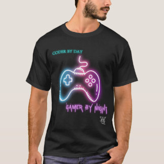 Camiseta Coder by Day, Gamer by Night - Jogos e Codificação