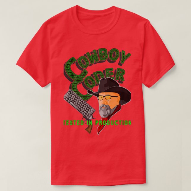 Camiseta Coder Cowboy Testado na Produção (Frente do Design)