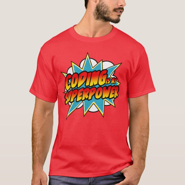 Camiseta Codificar É Meu Superpoder Comic Coder HTML Progra (Frente)