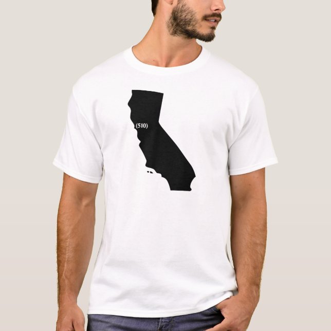 Camiseta Código de área 510, Califórnia, área da baía (Frente)