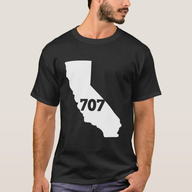 Camiseta Código de área da Califórnia 707 (Frente)