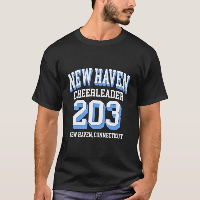 Camiseta Código de Área de New Haven 203 Para Cheerleaders (Frente)
