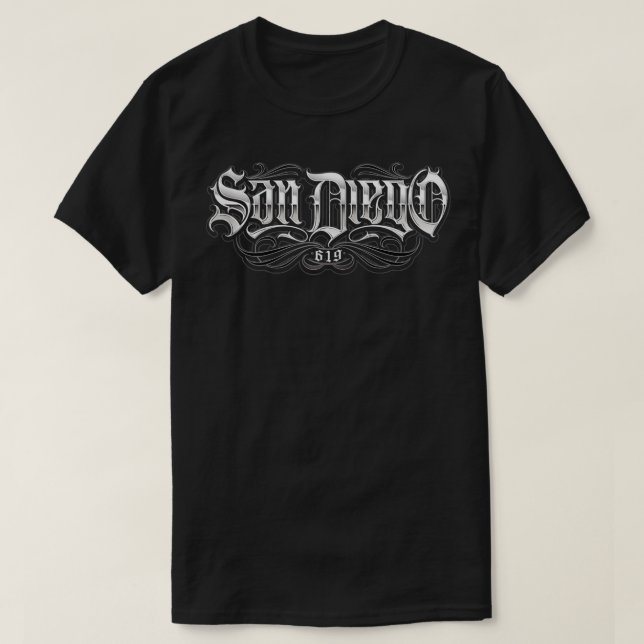 Camiseta Código de área de San Diego 619 - Script do cursor (Frente do Design)