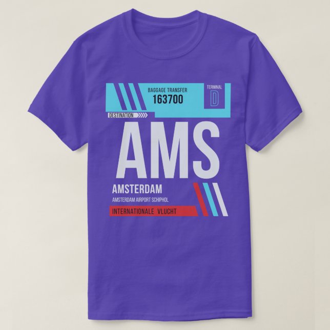 Camiseta Código de Bagagem 2 do Aeroporto AMS de Amesterdã (Frente do Design)