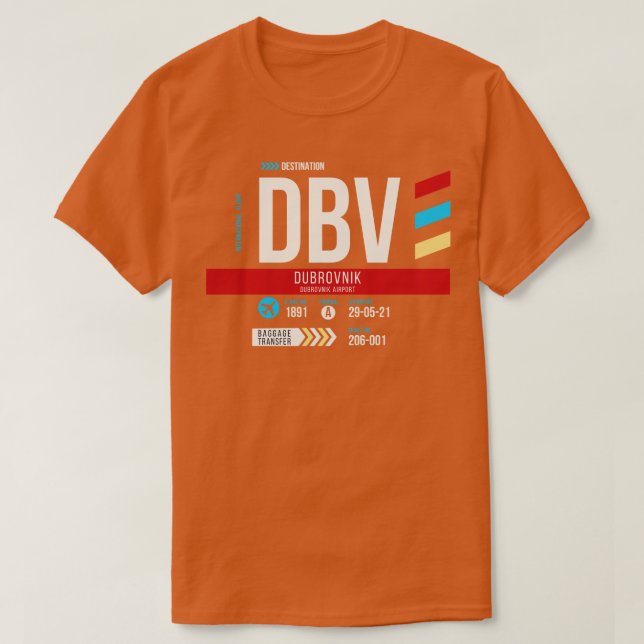 Camiseta Código de Bagagem do Aeroporto DBV Dubrovnik 1 (Frente do Design)