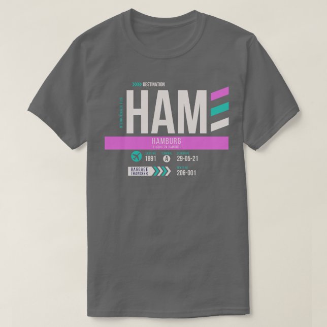 Camiseta Código de Bagagem do Aeroporto HAM de Hamburgo Eti (Frente do Design)