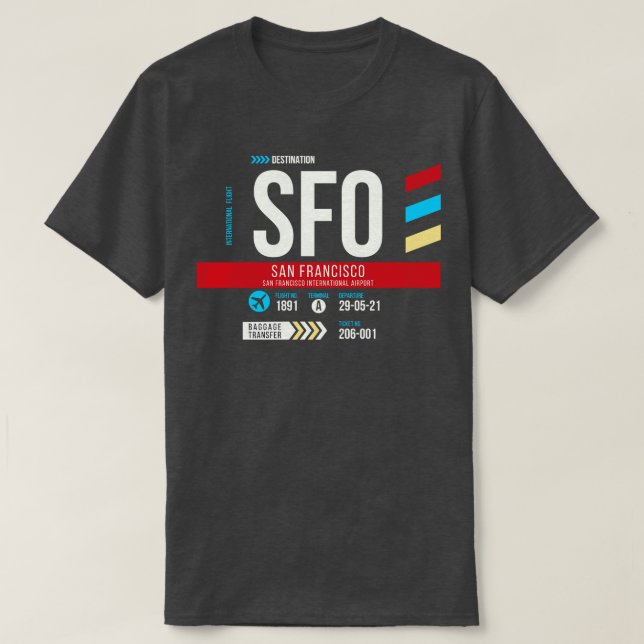 Camiseta Código de Bagagem do Aeroporto SFO de São Francisc (Frente do Design)