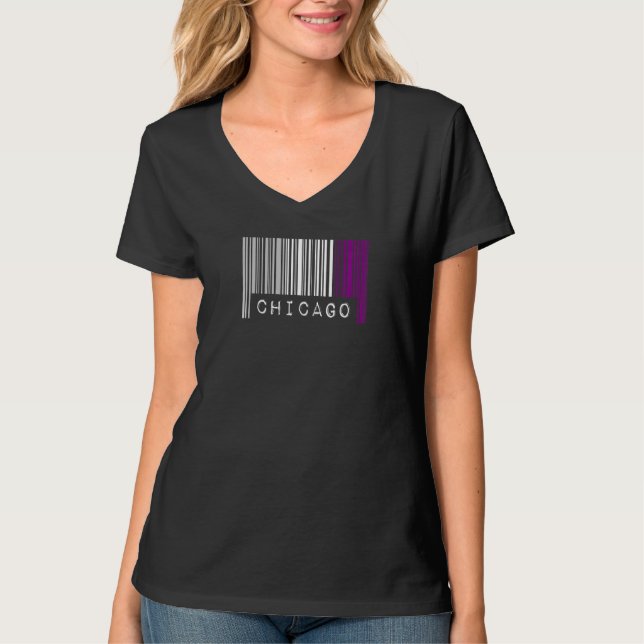 Camiseta Código de Barras Asexual Pride Chicago Illinois Cu (Frente)